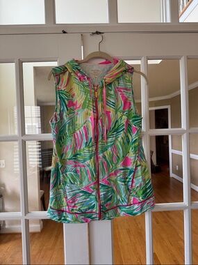 Lilly Pulitzer Bright Pink & Green Tropical Zip Hoodie